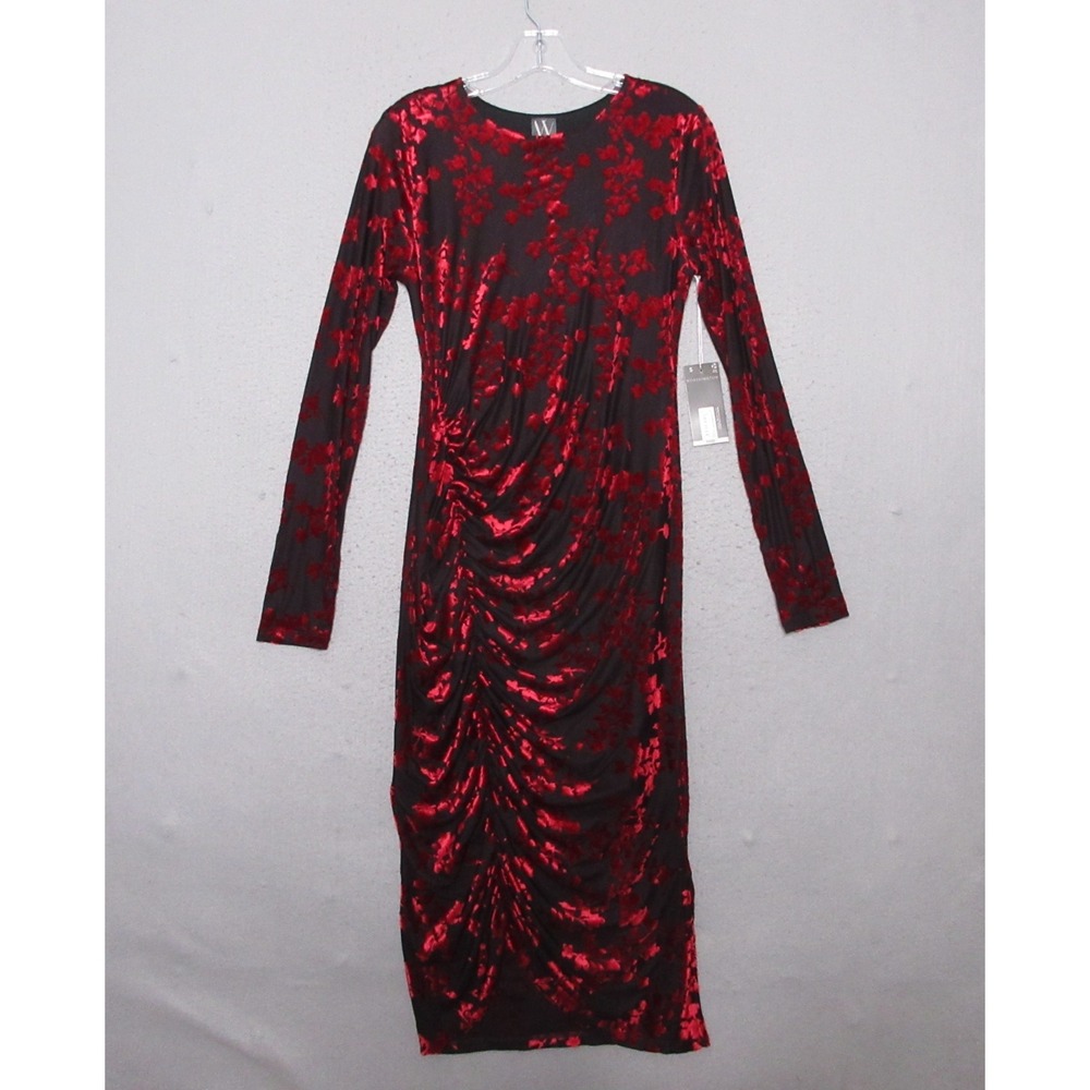 Worthington Dress Small Dark‎ Red Floral Velvet Burnout Ruche Whimsigoth Y2K NWT